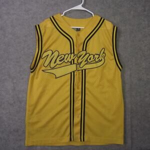 PJ Mark New York Baseball Jersey Shirt Mens Large Yellow Mesh Sleeveless Tank